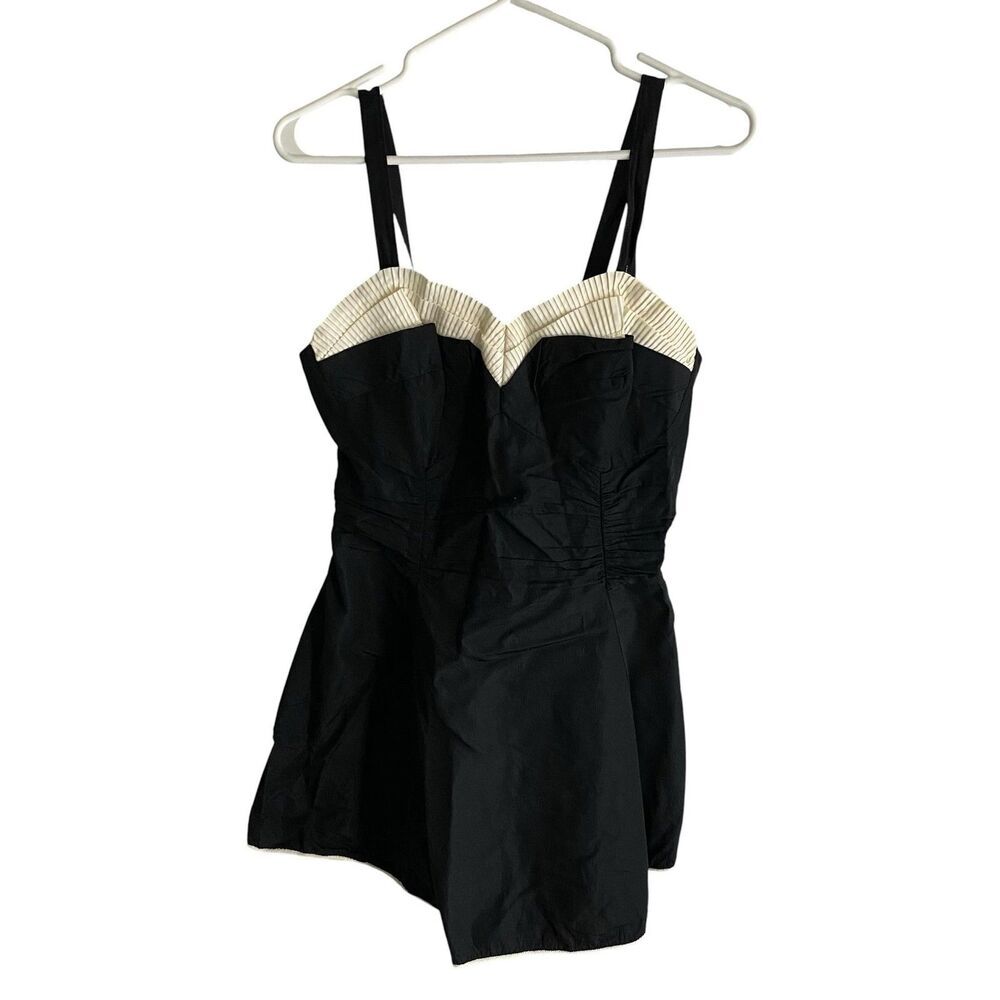 Vintage Flexees Swimdress Womens 38 Black Pleated Bust Retro Pin-Up Sea Molds